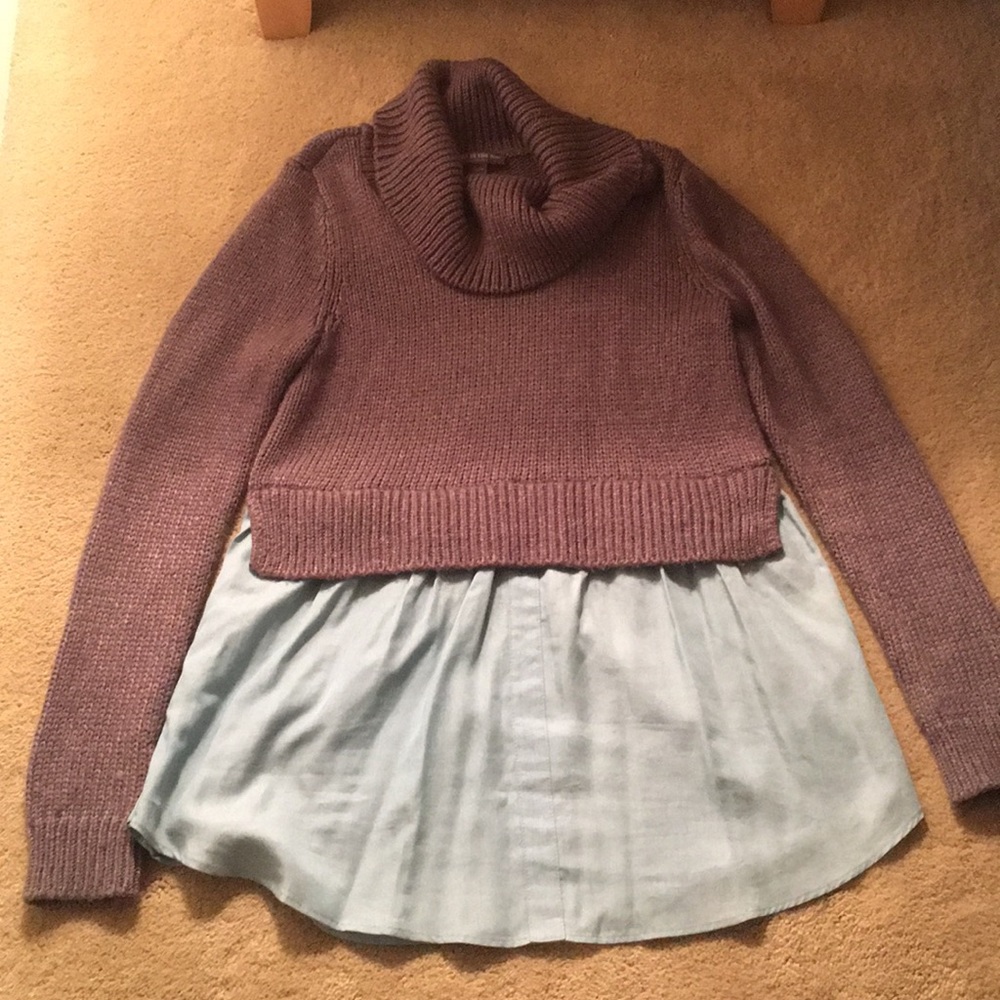 Pea in a pod cowl neck sweater with shirt trim
